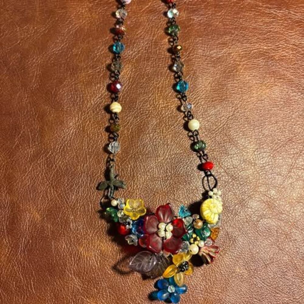 Mary Lowe Lukacs Handcrafted Lampwork Glass Flower Trellis Necklace
